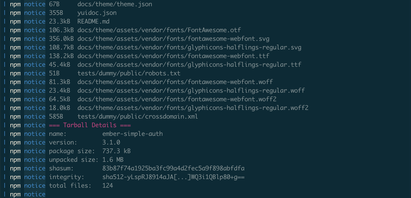 Partial view of npm publish output where README file can be seen