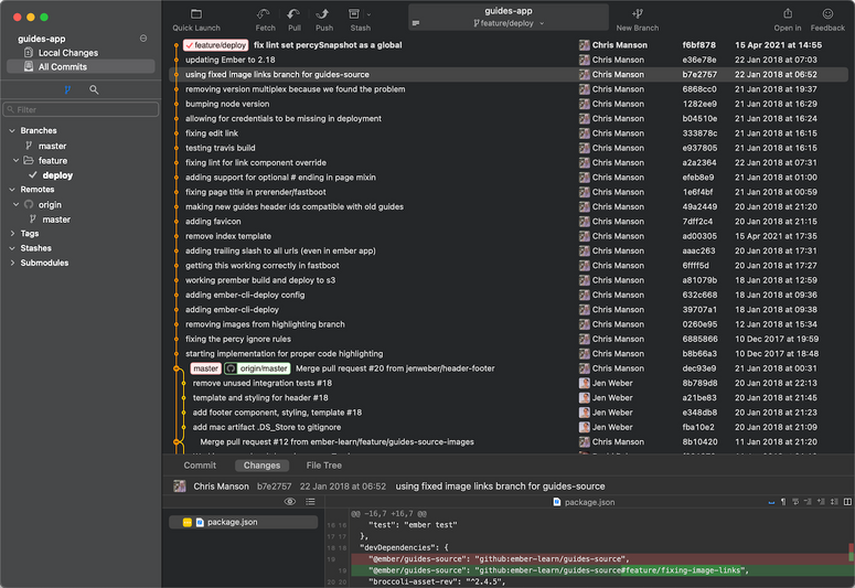 Screenshot of an improved history in Fork