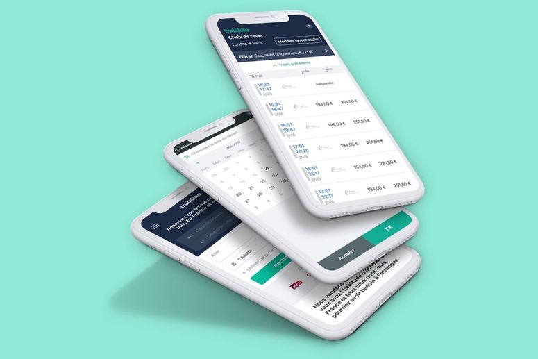 three screenshots of the Trainline app, showing schedule and booking functionality